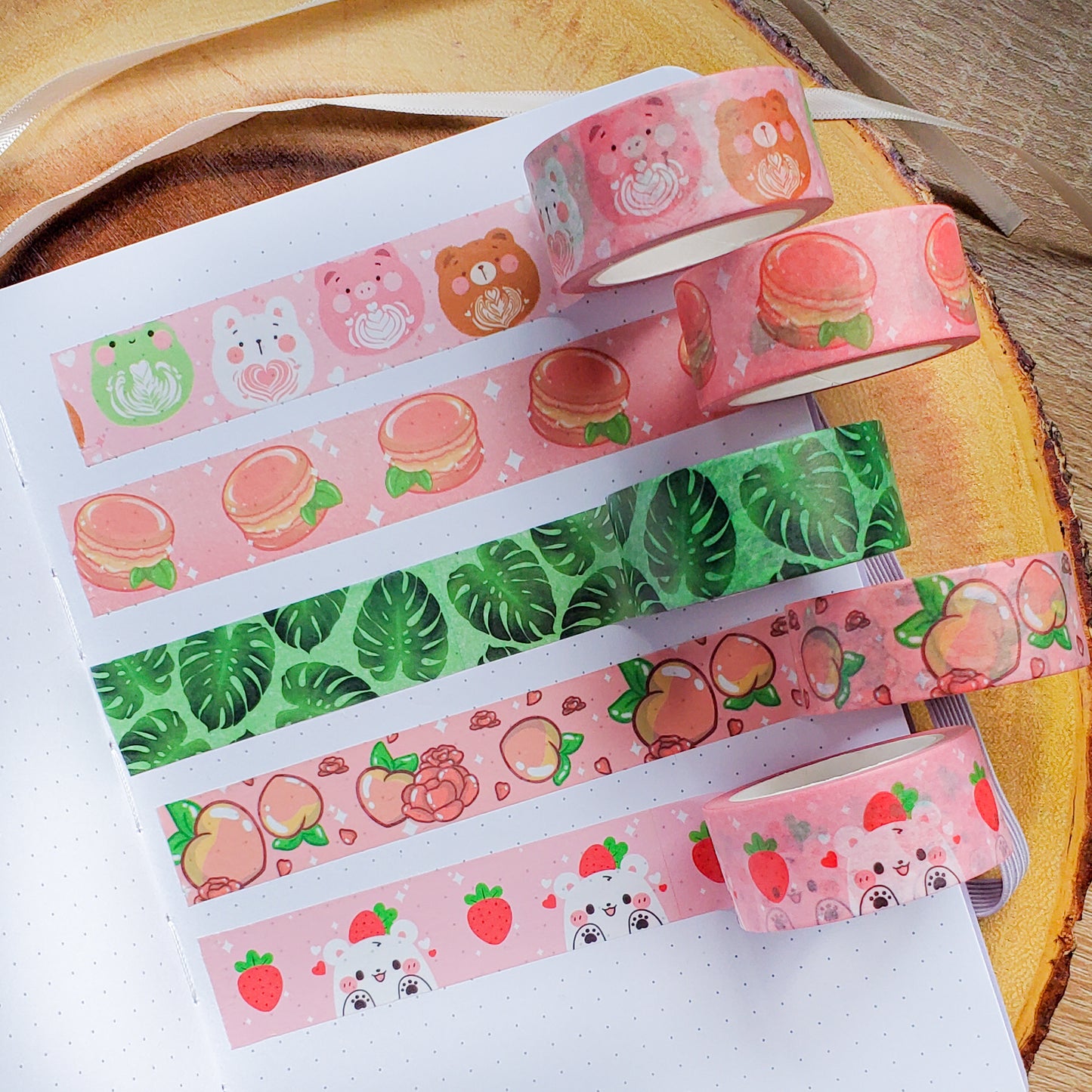 Cute Washi Tape : Macaron Washi Tape | Peach Rose Washi Tape | Monstera Washi Tape | Petcinno Washi Tape